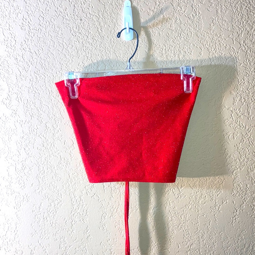 Shein S Red Sparkly Tie up Tube Top